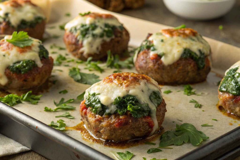 Spinach Garlic Meatballs Stuffed With Mozzarella