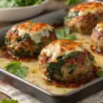 Spinach Garlic Meatballs Stuffed With Mozzarella