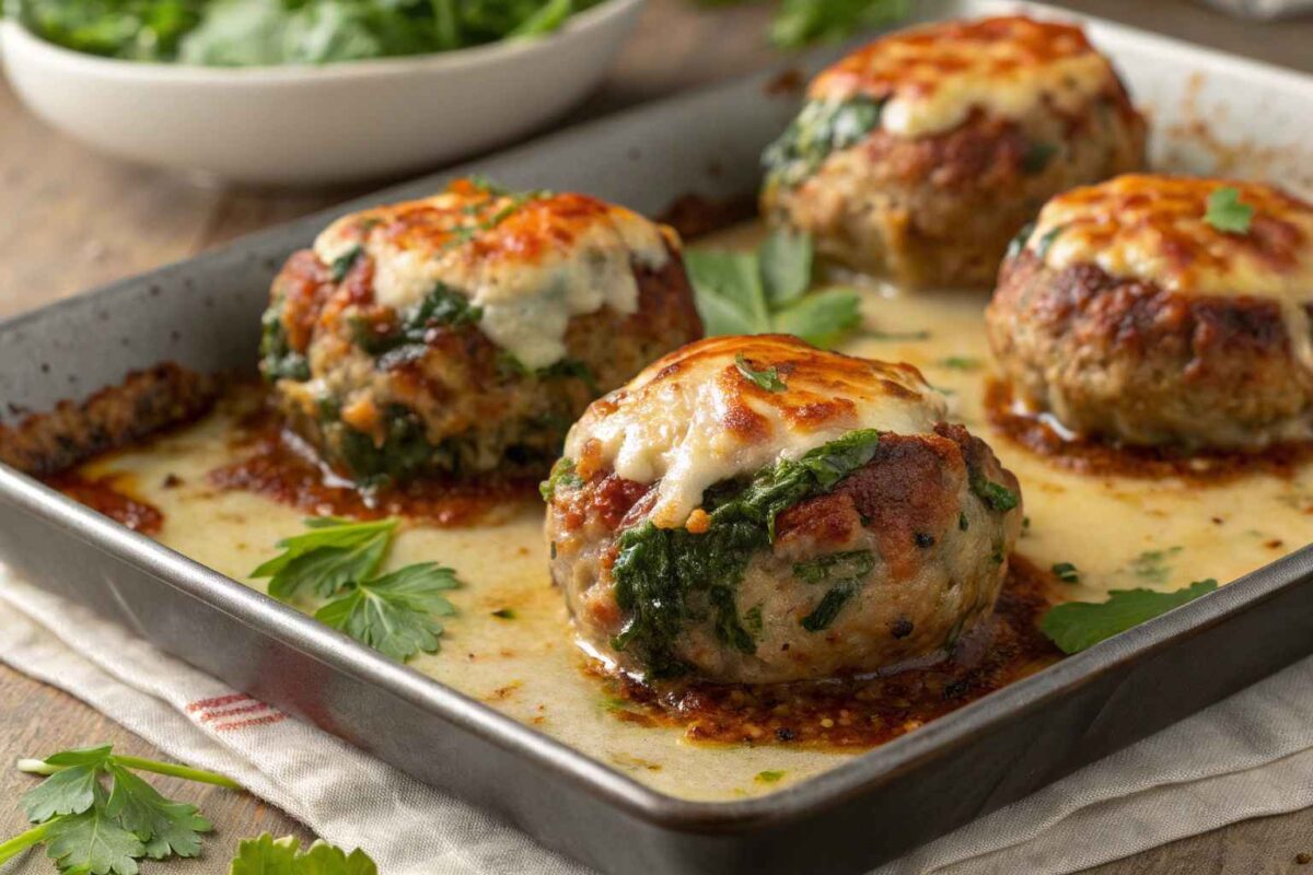 Spinach Garlic Meatballs Stuffed With Mozzarella