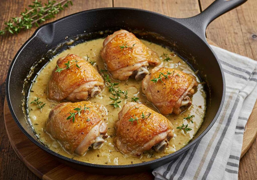 Herb Roasted Chicken in Creamy White Wine Sauce