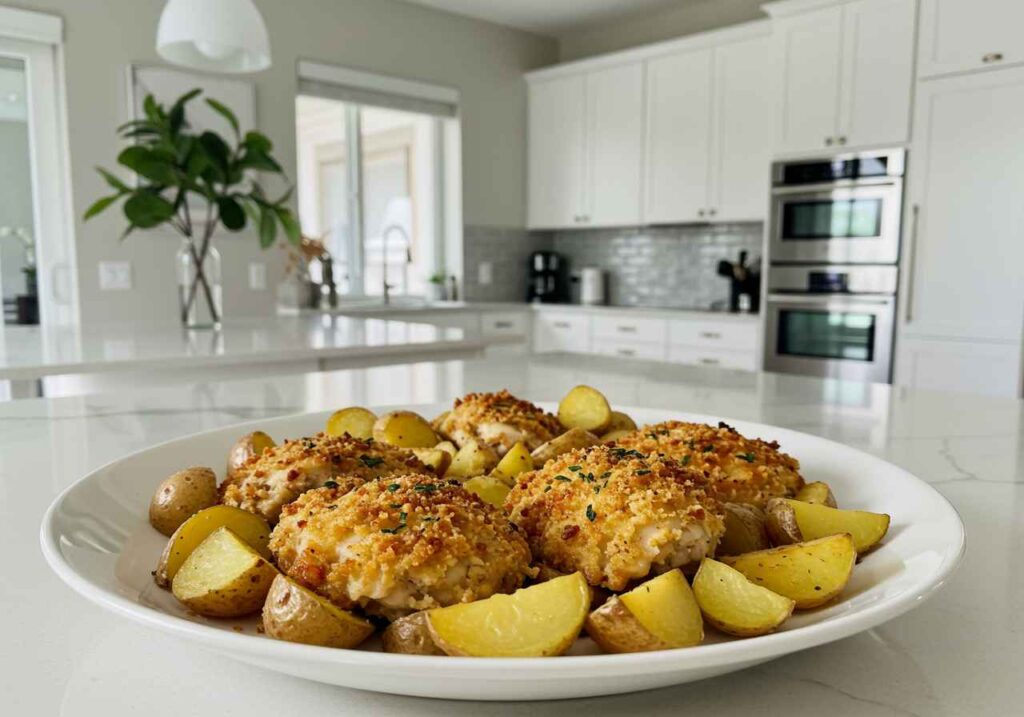 Crispy Garlic Parmesan Chicken & Potatoes