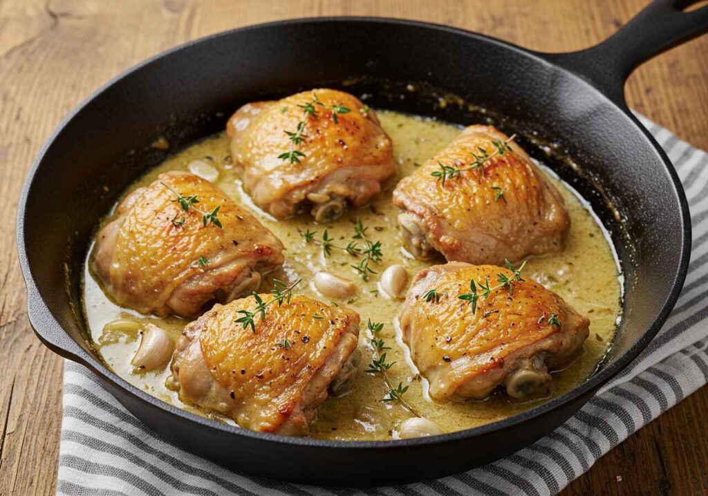 Herb Roasted Chicken in Creamy White Wine Sauce